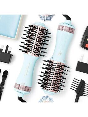 4-in-1 Travel Hair Dryer Brush - Dual Voltage Hot Air Styler & Curler, Mini